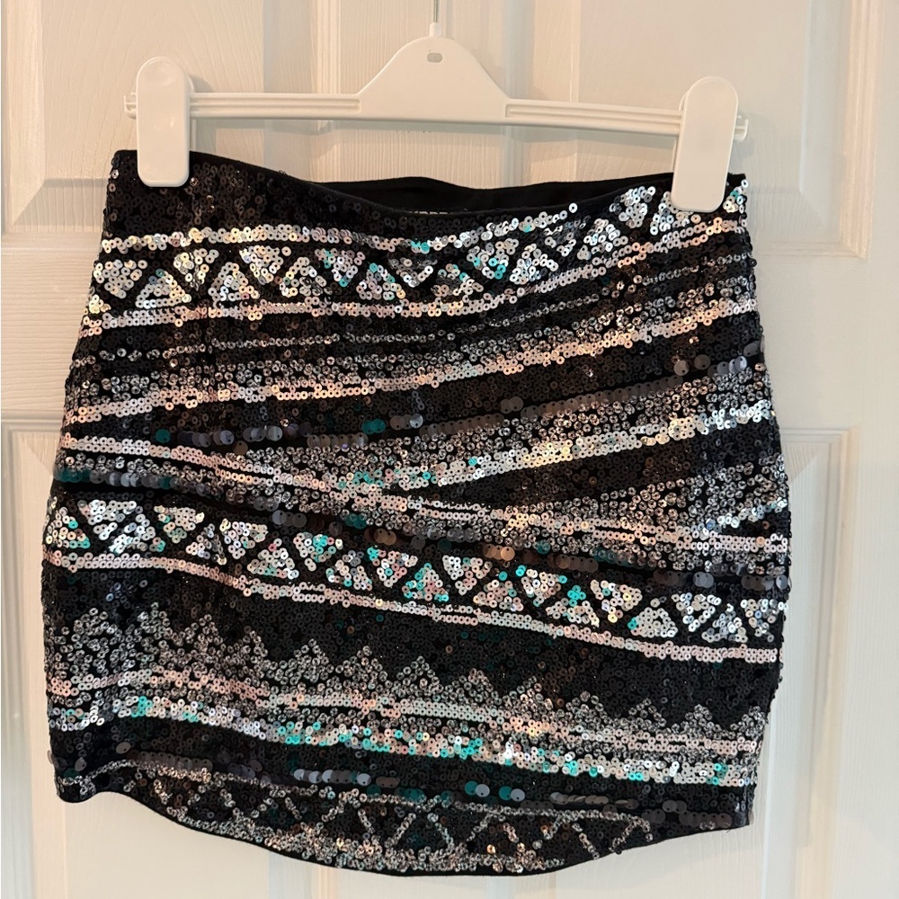 Express Black and Silver Sequin Mini Skirt